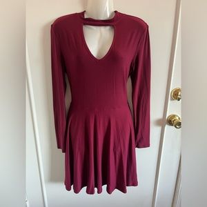 Burgundy Choker Fit & Flare Dress